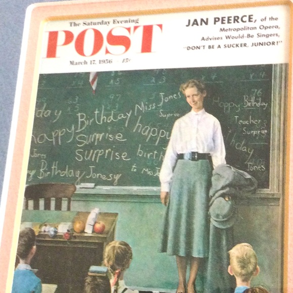 Framed Saturday Evening Post teacher by Norman Rockwell. 22cent stamp 1985 - Picture 2 of 6